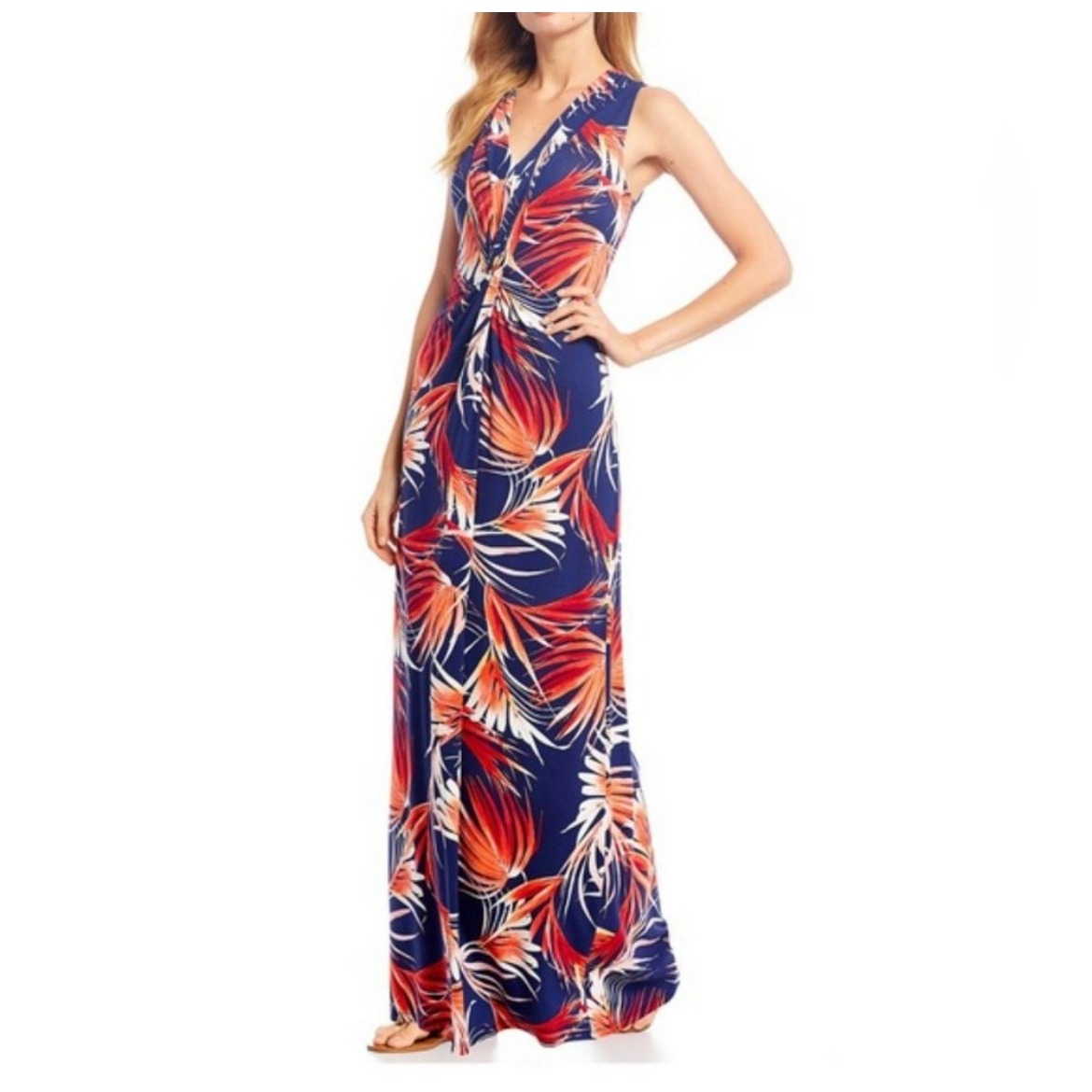Tommy Bahama Fireworks Fronds Tambour Maxi Dress Navy Tropical Palm Small